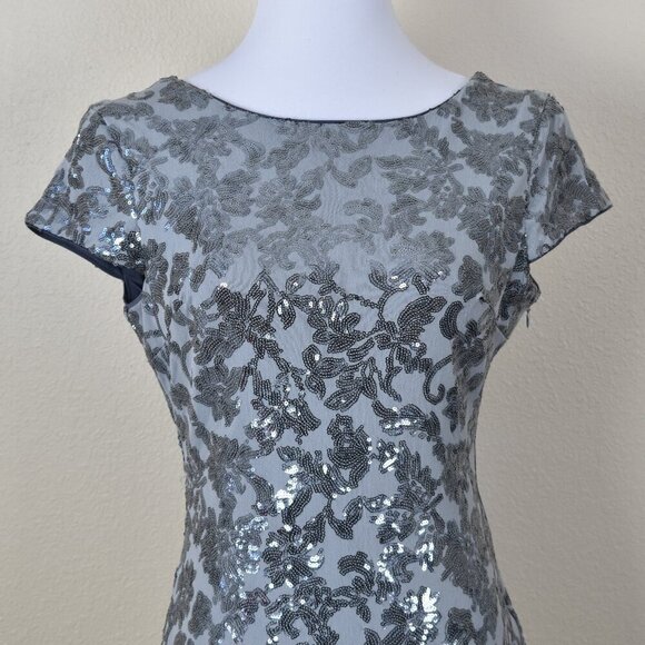 Calvin Klein Silver Sequin Cap Sleeve Backless Long Formal Dress 6 - Picture 2 of 10
